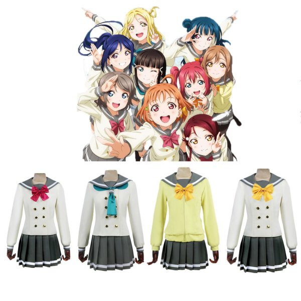 画像1: ラブライブ! サンシャイン!!　Aqours　初期　青空Jumping　Heart　高海千歌　桜内梨子　渡辺曜  松浦果南　黒澤ダイヤ　国木田花丸　小原鞠莉　黒澤ルビィ　津島善子　制服　コスプレ衣装 (1)